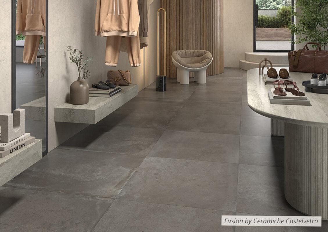 Ceramiche Castelvetro: Serie Fusion - Pavimenti effetto pietra con finiture soft-touch